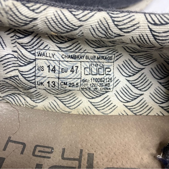 Hey Dude Wally loafers size 14 chambray blue mirage - Picture 7 of 7